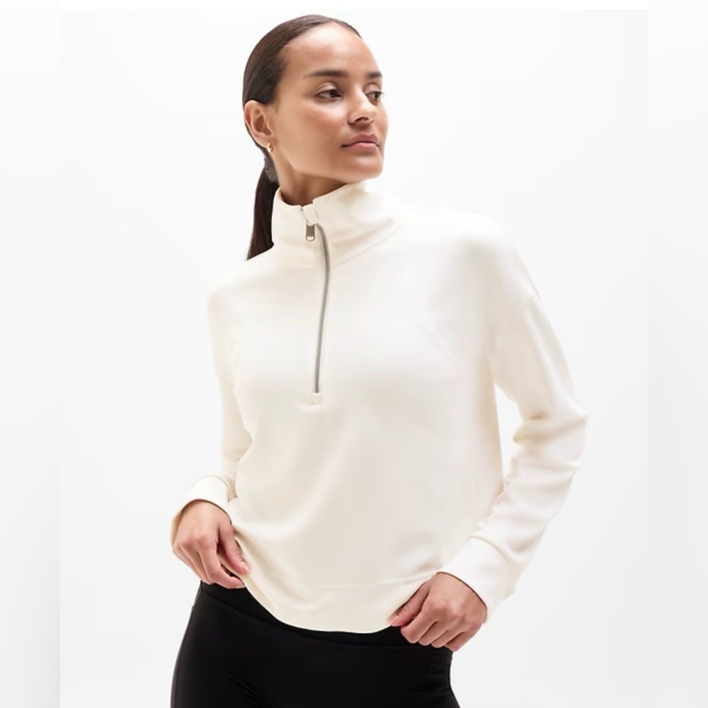 Athleta Womens Magnolia White Seasoft Quarter Zip Sweatshirt Size S